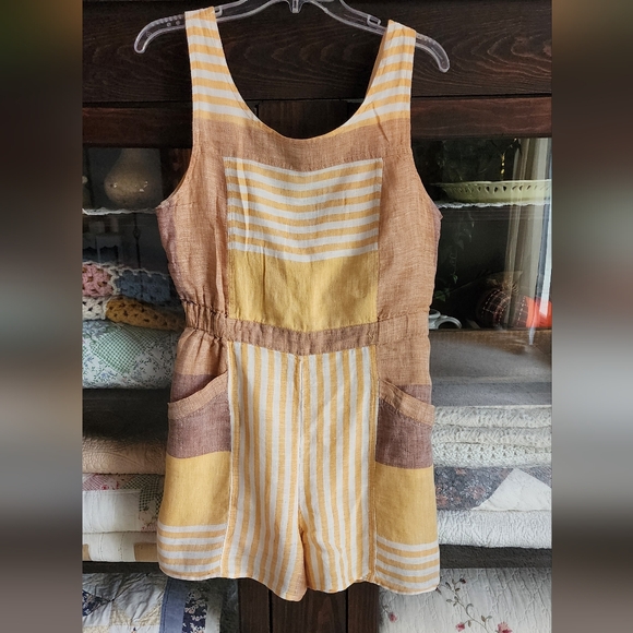 Anthropologie Yellow and Brown Striped Romper - Picture 1 of 5